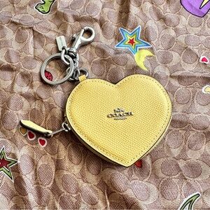 Coach Yellow Heart Keychain pouch wallet with Silver Accents